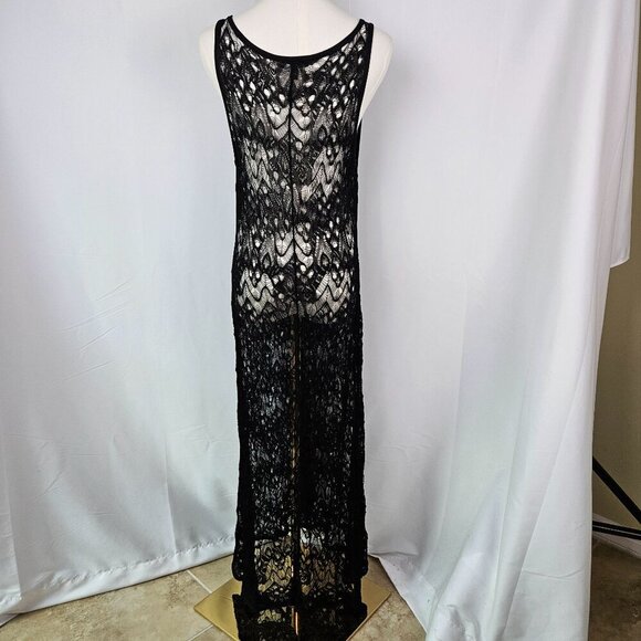 Eileen Fisher Black Crochet Lace Sleeveless Midi Dress Large Romantic Coqette - Picture 6 of 14